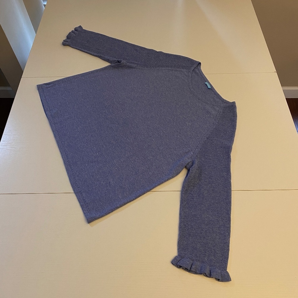 J.McLaughlin Blue 100% Cotton Ruffle Sleeve Trims Sweater Size Extra Large - Picture 2 of 11